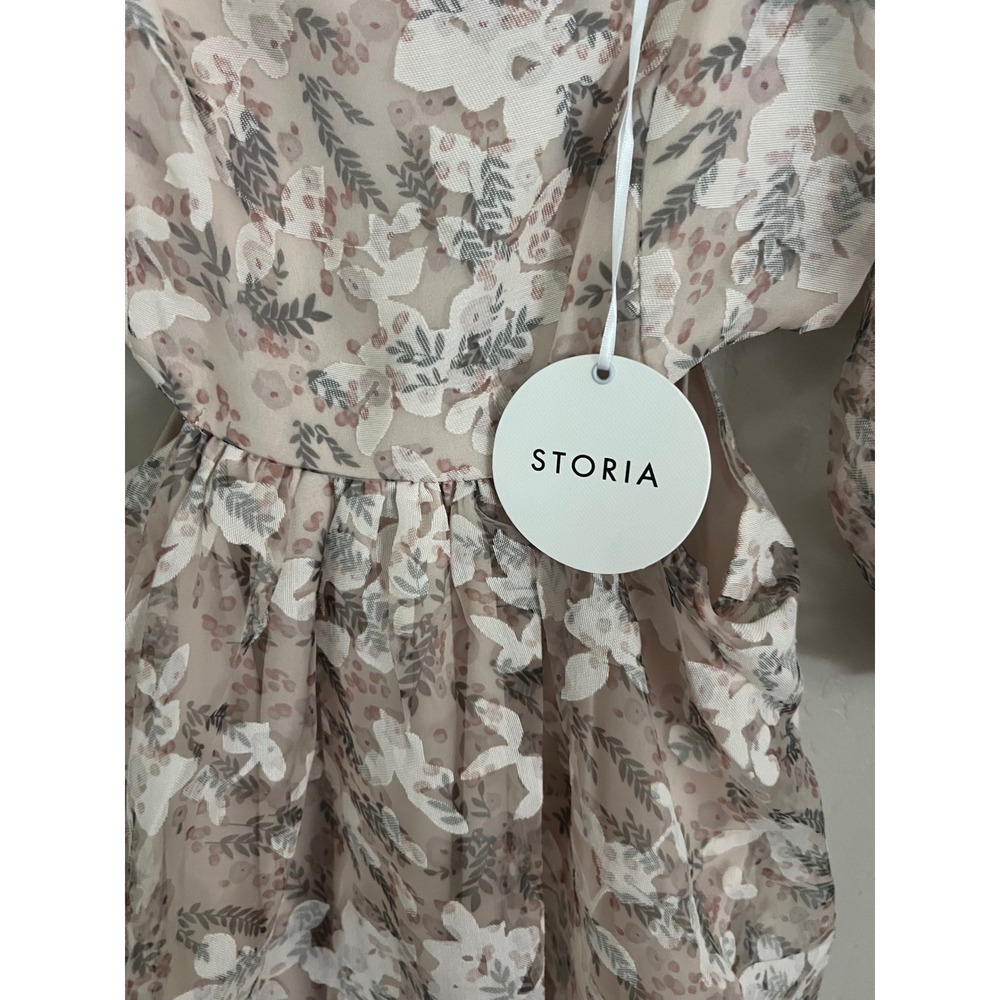 Storia Floral Organza Maxi Dress Puff Sleeve Cutout‎ Waist Small NWT Cottagecore - Picture 6 of 11